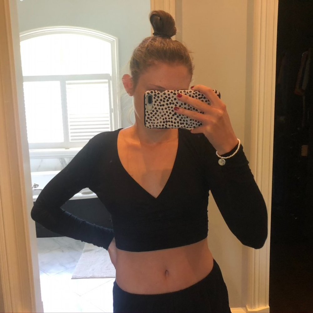 Small Black Cropped V-Neck Long Sleeve by TOBI